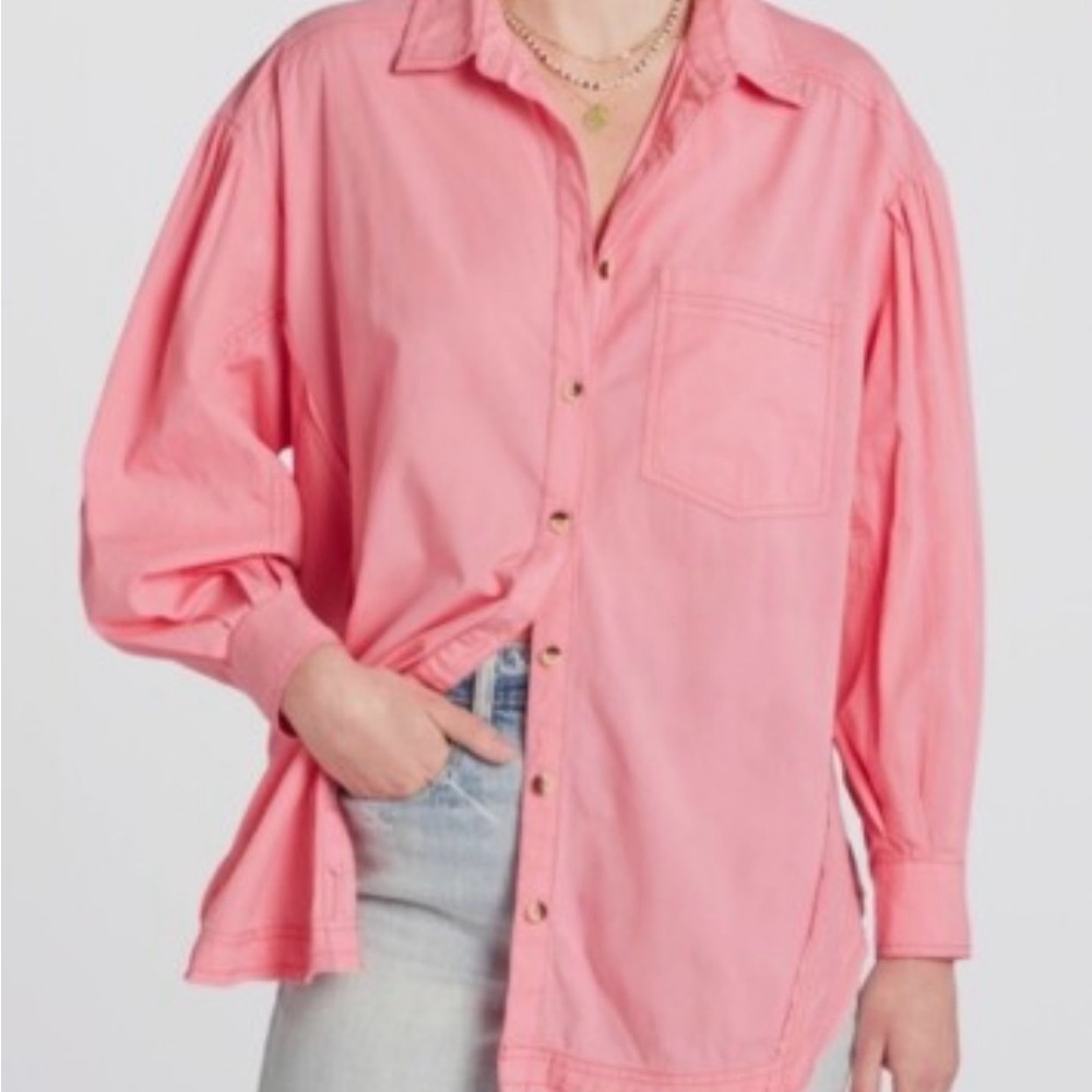 We The Free Oversized Poplin Top Happy Hour Long Sleeve XS